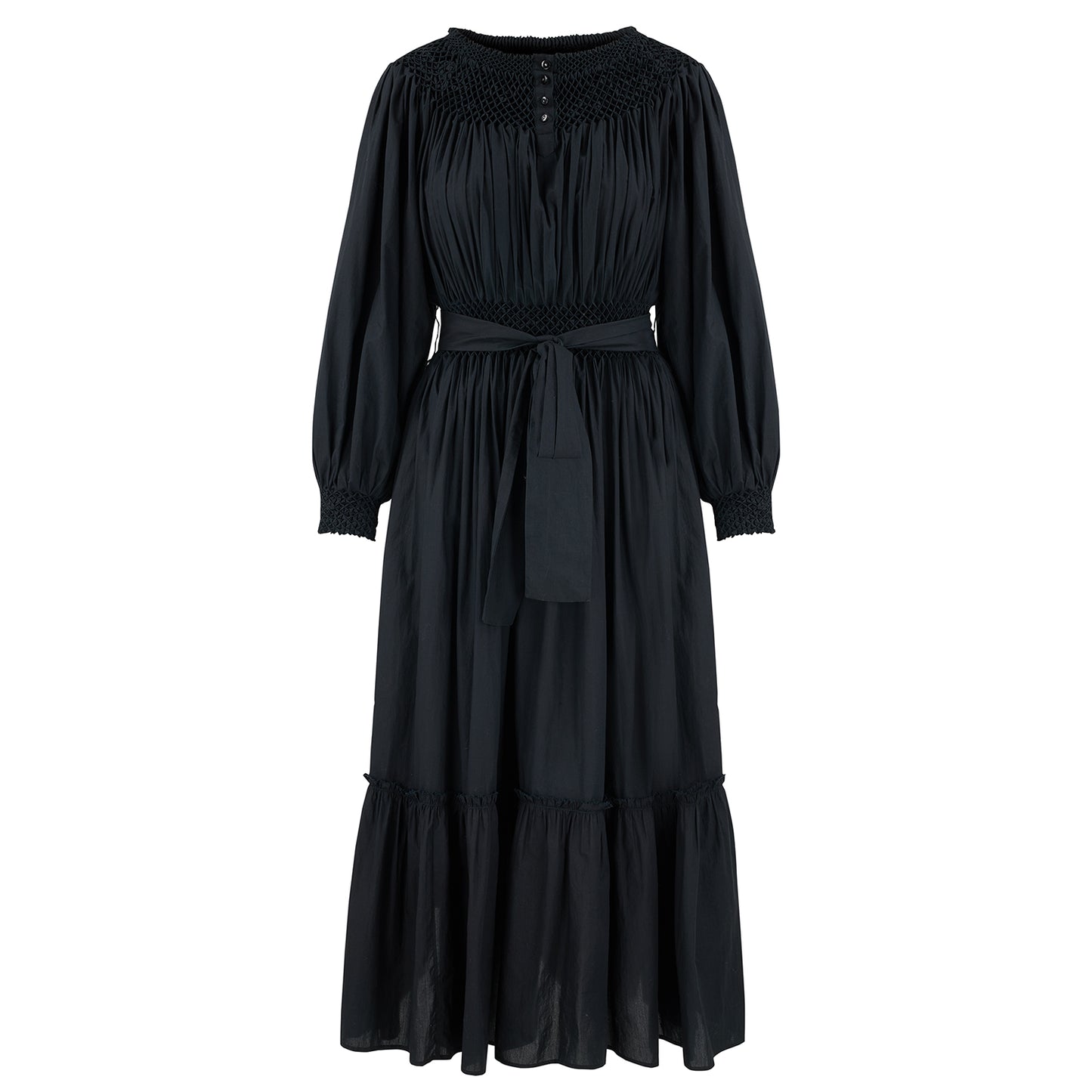 Hand smocked Sylvie Dress in Black