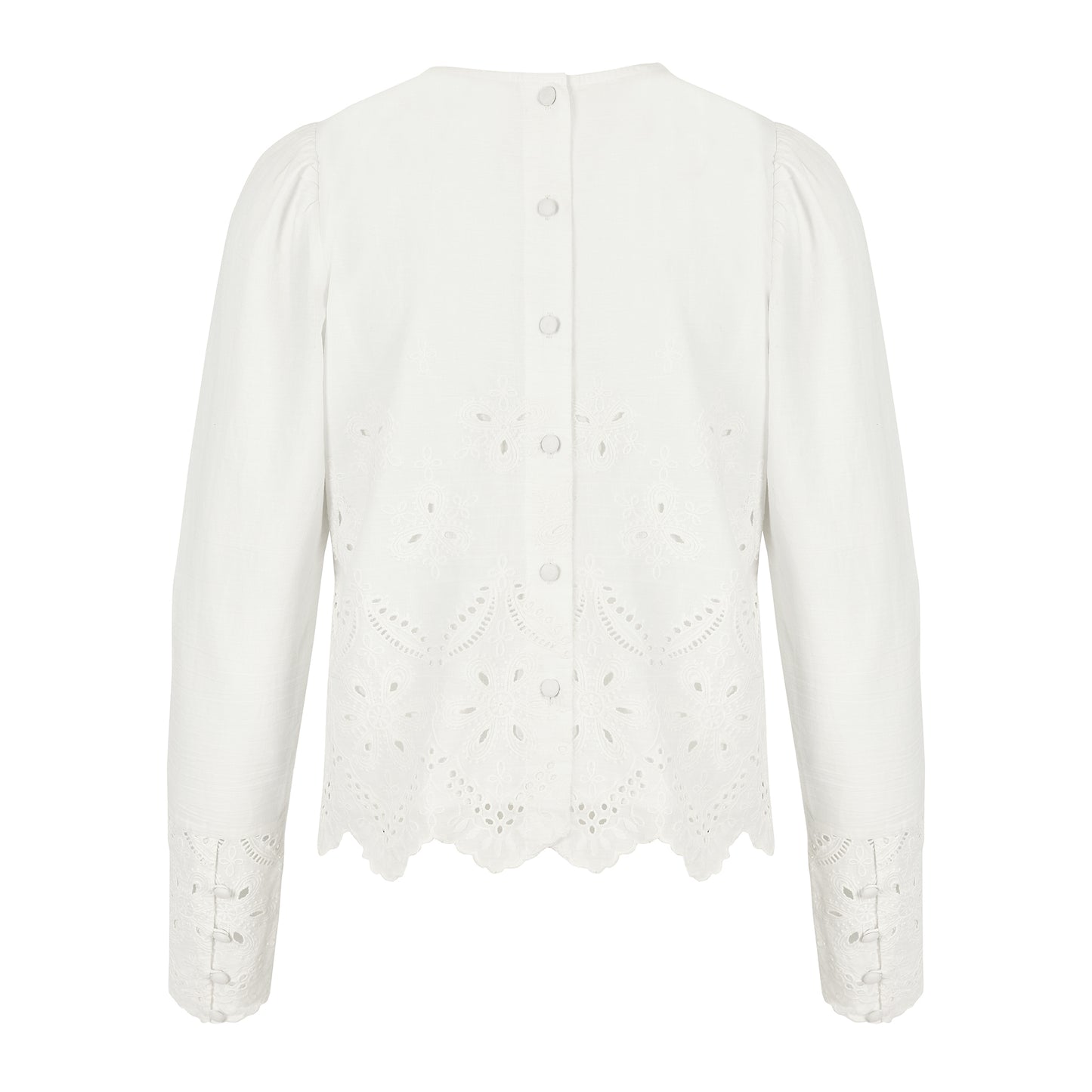 Cecile blouse in white cotton voile with broderie anglaise