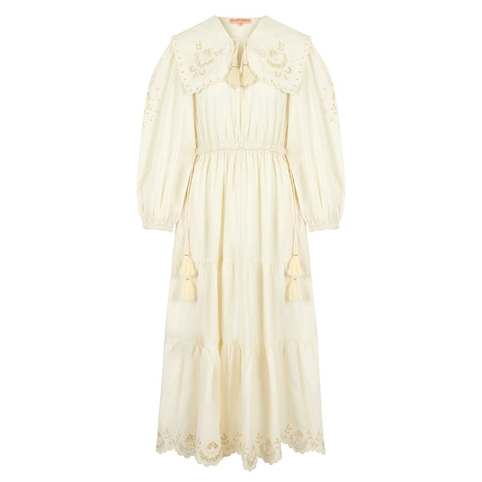 Sienna dress with cutwork embroidery in ivory cotton lawn
