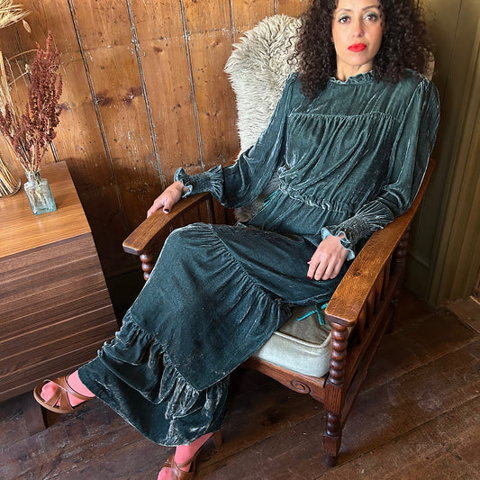 Abigail maxi dress in silk velvet in Teal green