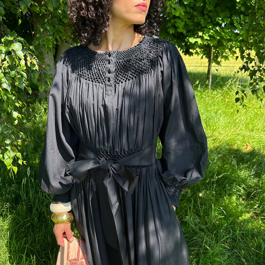 Hand smocked Sylvie Dress in Black