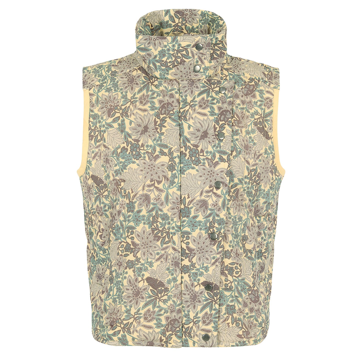 Quilted Frida sleeveless jacket in woodland floral print cotton lawn.
