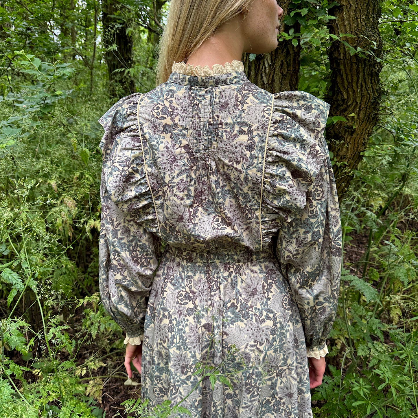 Freya Dress in woodland floral printed cotton lawn