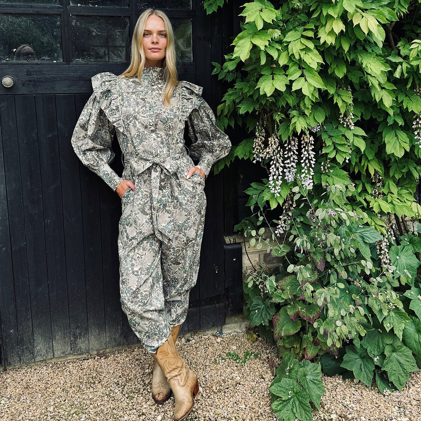 Suzi jumpsuit in woodland floral printed cotton lawn