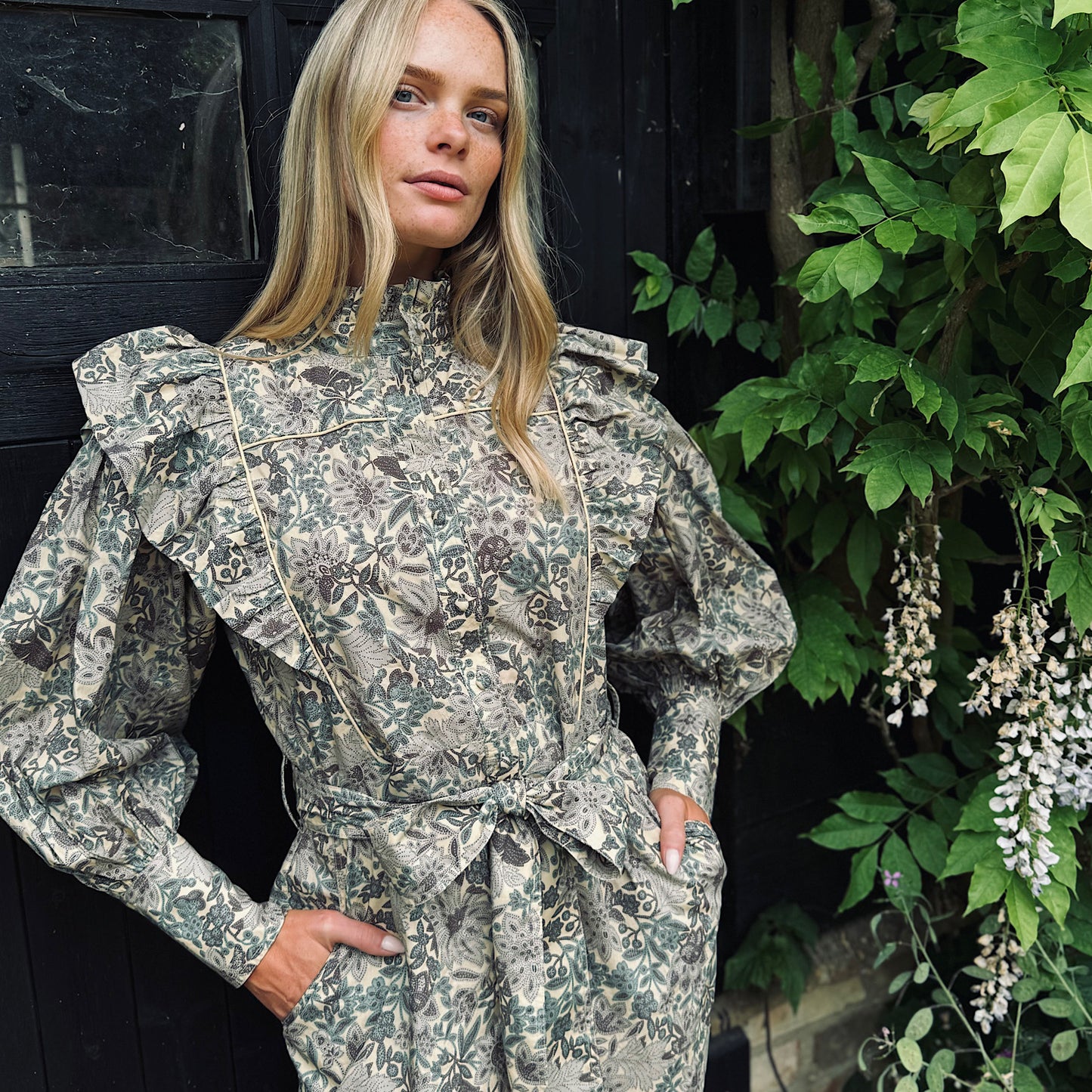 Suzi jumpsuit in woodland floral printed cotton lawn
