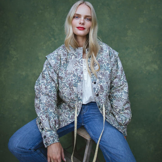 Patti quilted jacket in woodland floral print in soft cotton lawn.
