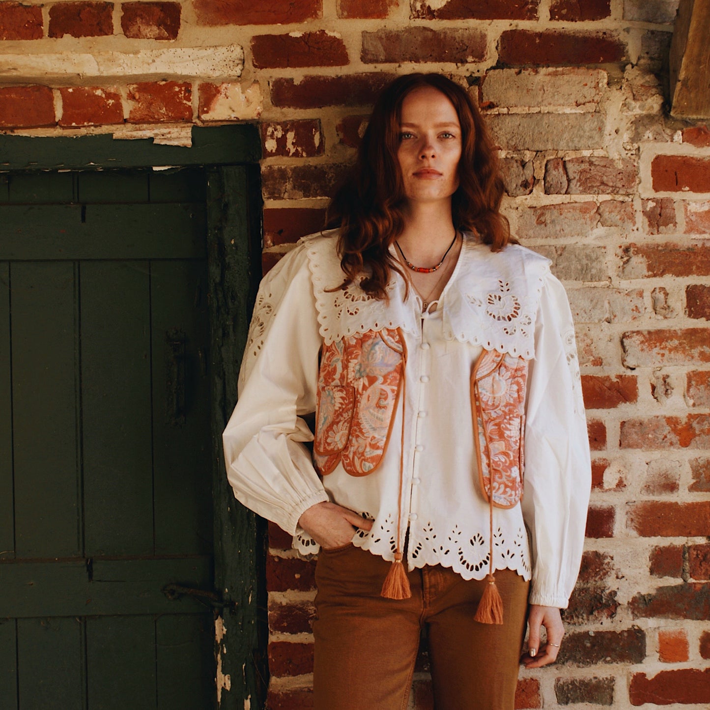 Quilted Penny waistcoat in new summer paisley print with tie front