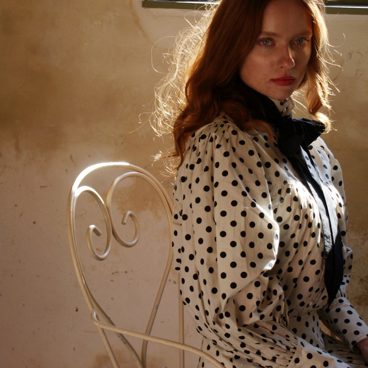 Dulcie blouse in ivory cotton lawn with black polka dot print