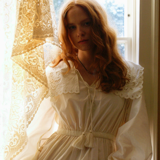 Sienna dress with cutwork embroidery in ivory cotton lawn