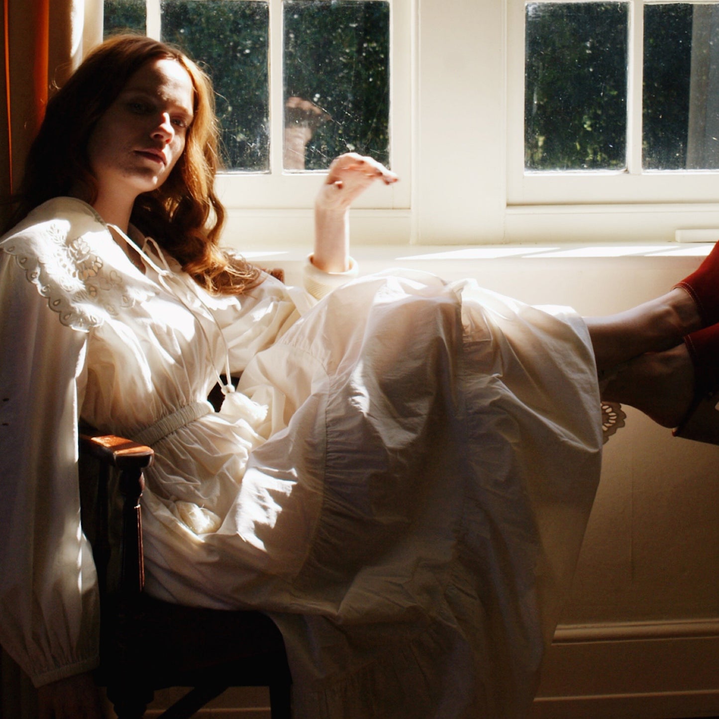 Sienna dress with cutwork embroidery in ivory cotton lawn