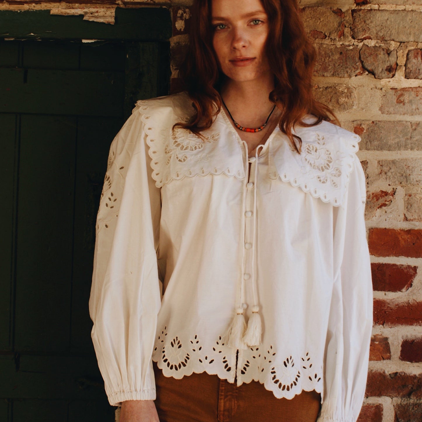 Sienna blouse with cutwork embroidery in ivory cotton lawn