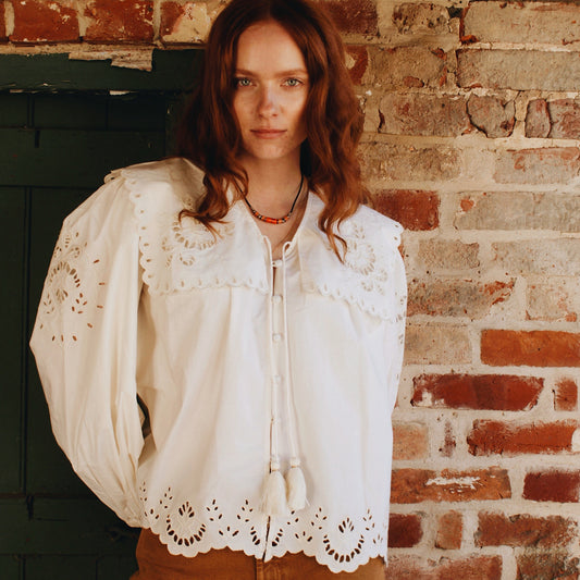 Sienna blouse with cutwork embroidery in ivory cotton lawn