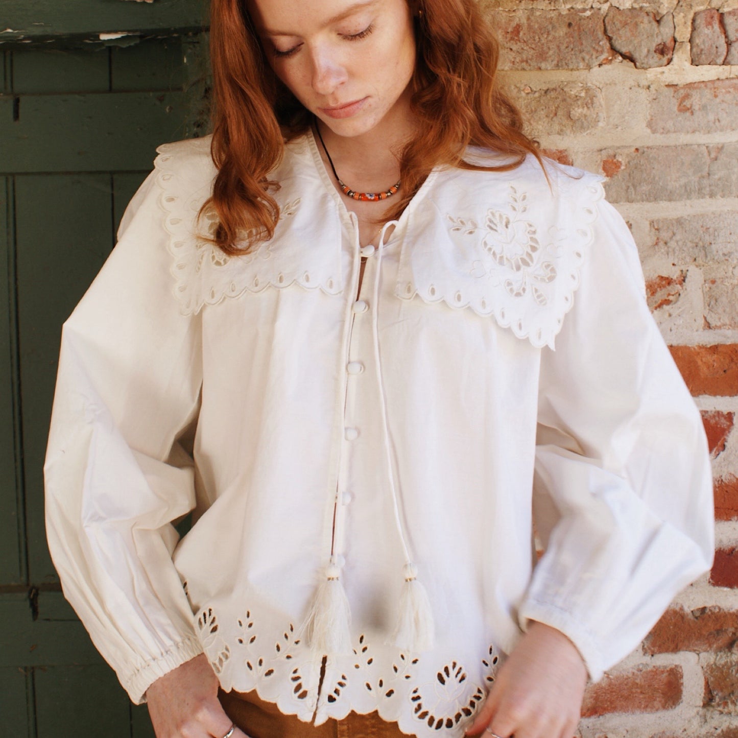 Sienna blouse with cutwork embroidery in ivory cotton lawn