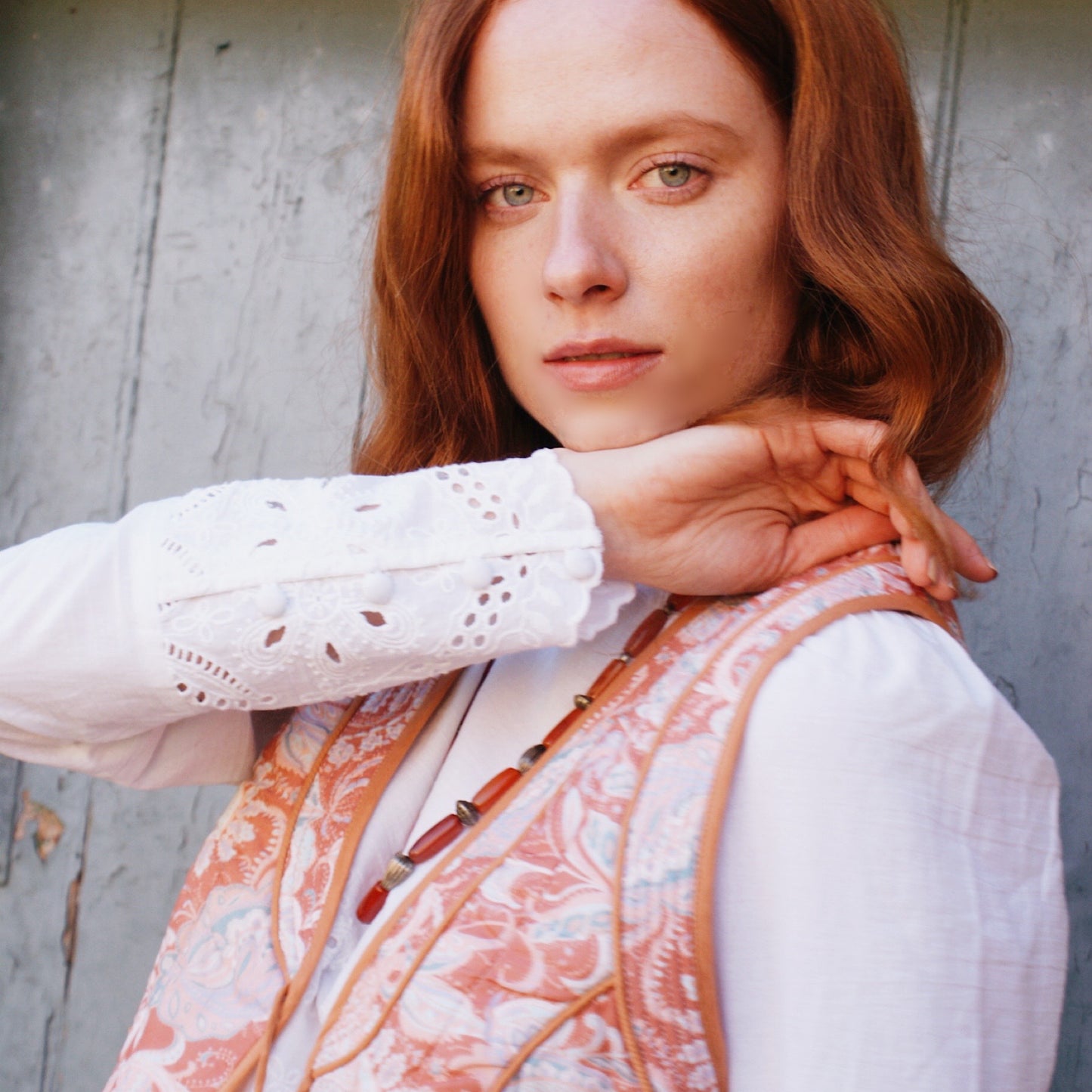 Cecile blouse in white cotton voile with broderie anglaise