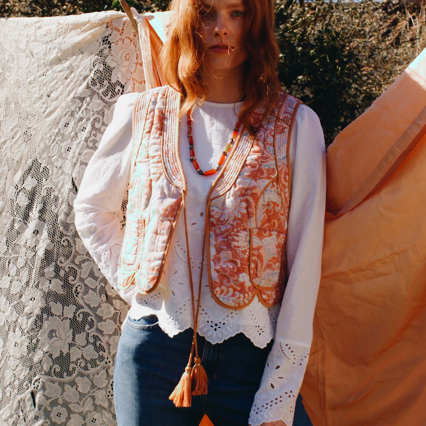 Cecile blouse in white cotton voile with broderie anglaise