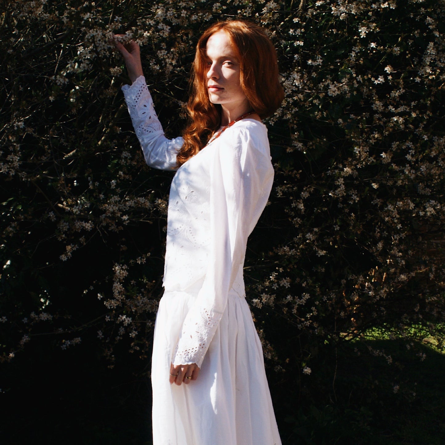 Cecile blouse in white cotton voile with broderie anglaise