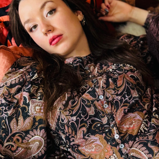 Marianne blouse in our new signature Twilight Paisley print in soft cotton voile