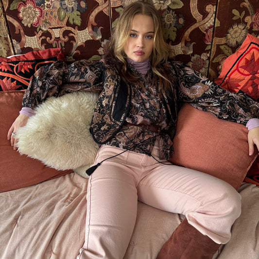 Rhiannon waistcoat quilted in the new signature Twilight paisley in soft cotton voile