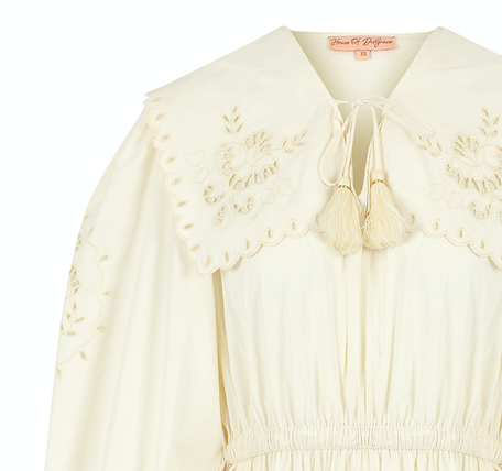 Sienna dress with cutwork embroidery in ivory cotton lawn