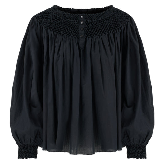 Hand smocked Sylvie Top in Black