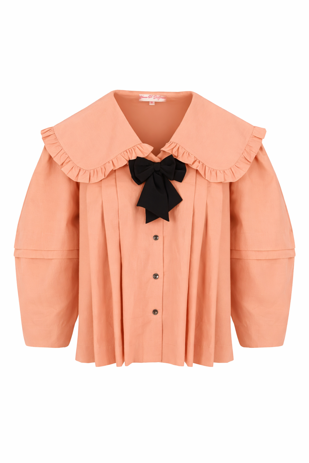 Lila blouse in pink cotton with big peter pan collar and black detachable bow