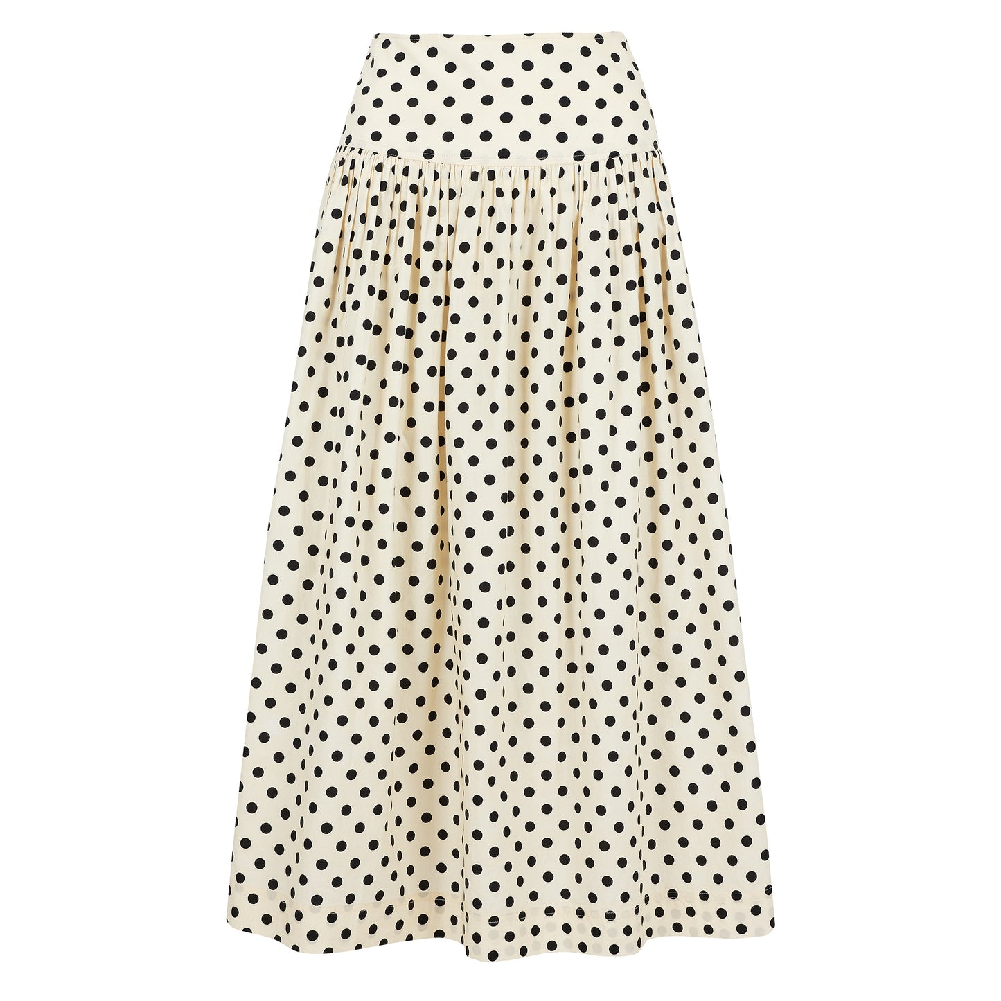 Emily spot skirt in ivory cotton lawn with black polka dot print