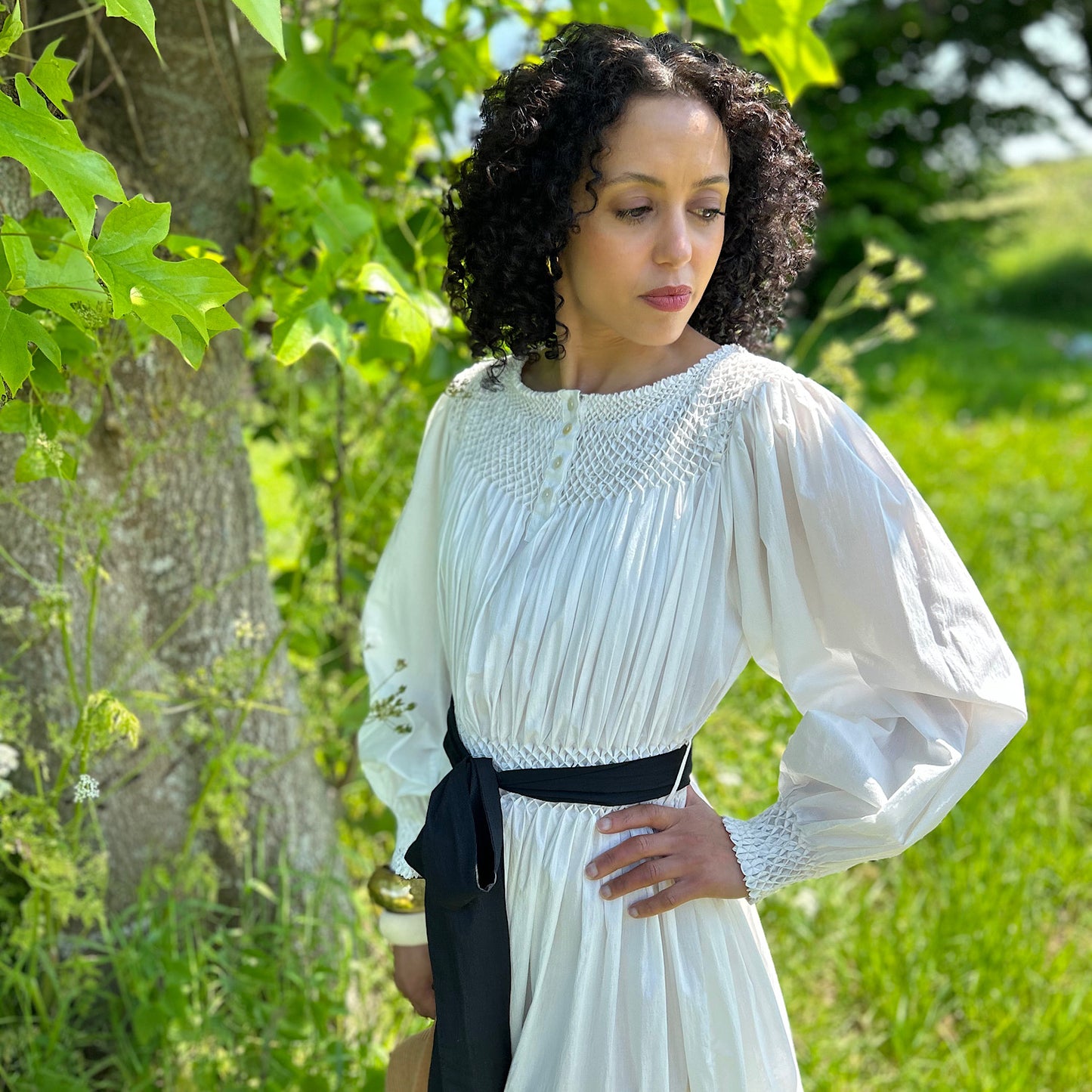 Hand smocked Sylvie Dress in Ivory