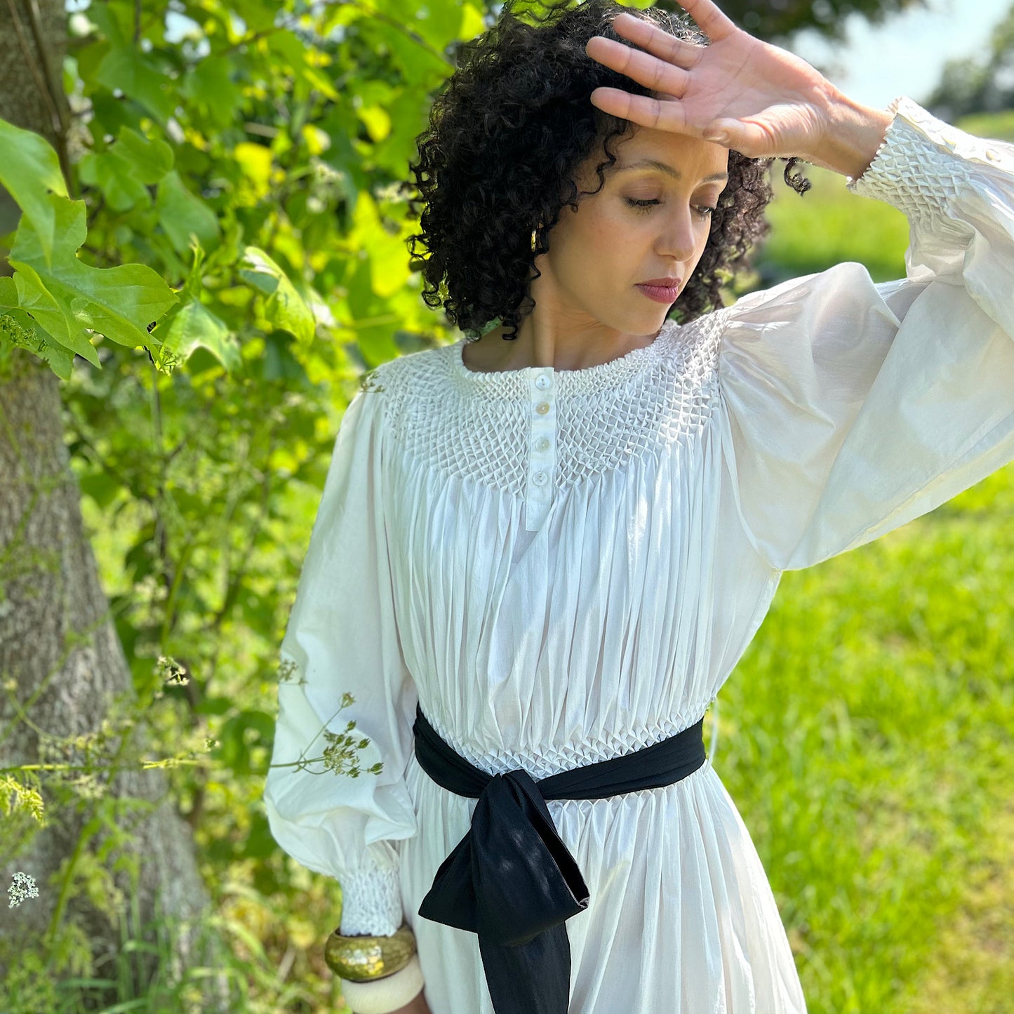 Hand smocked Sylvie Dress in Ivory