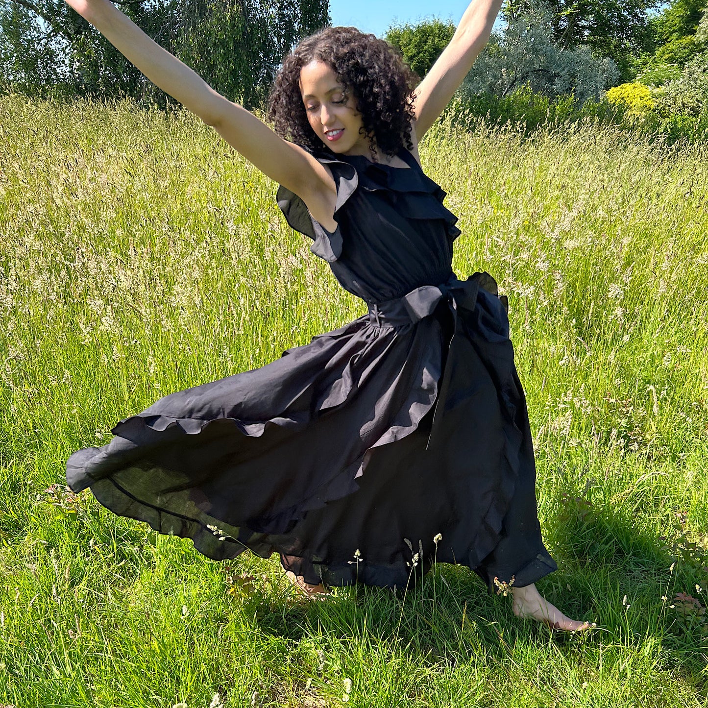 Bianca Dress in Black cotton silk