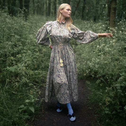 Freya Dress in woodland floral printed cotton lawn