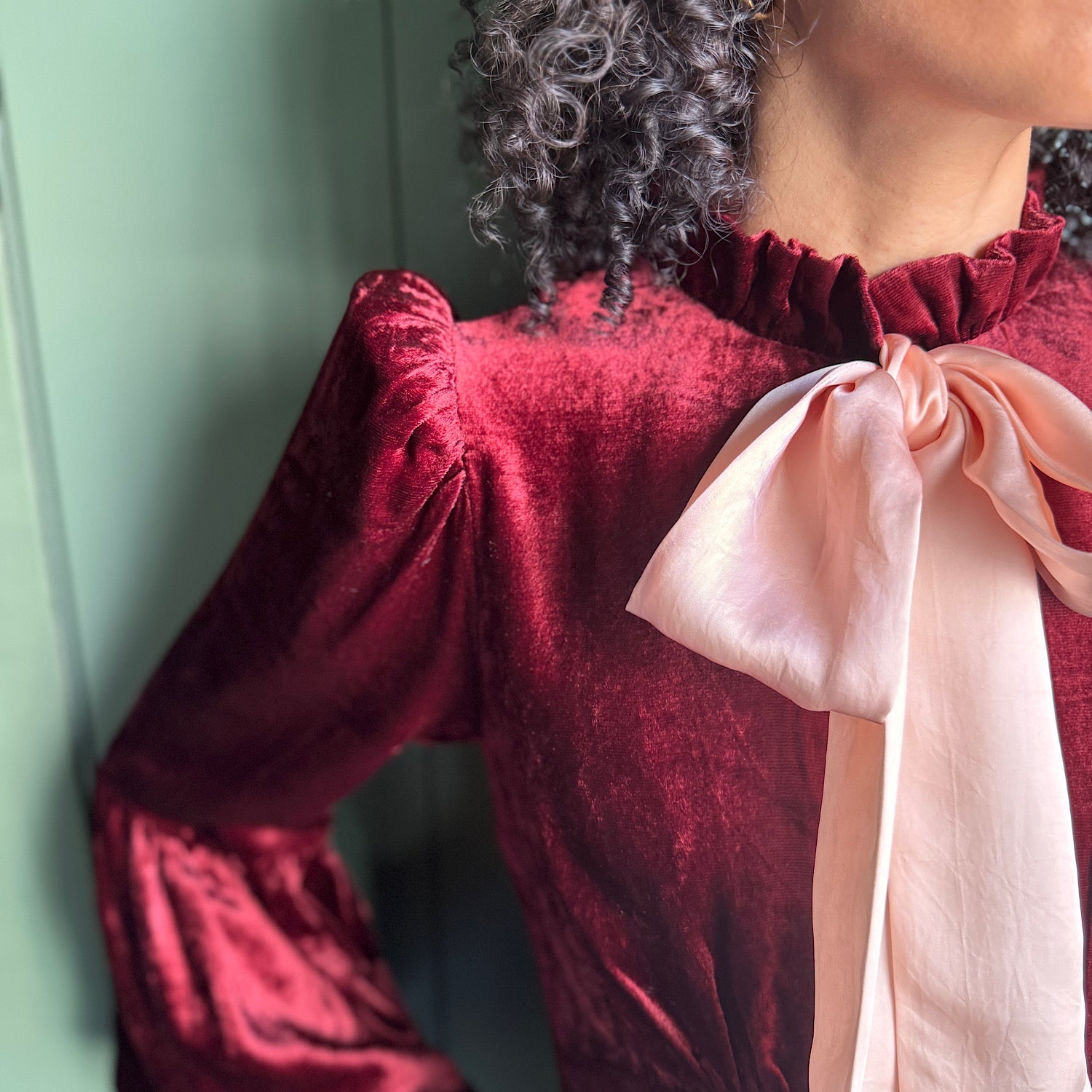 Ophelia dress in burgundy velvet with ballet pink satin tie. houseofdisgrace Ophelia dress in burgundy velvet with ballet pink satin tie. houseofdisgrace