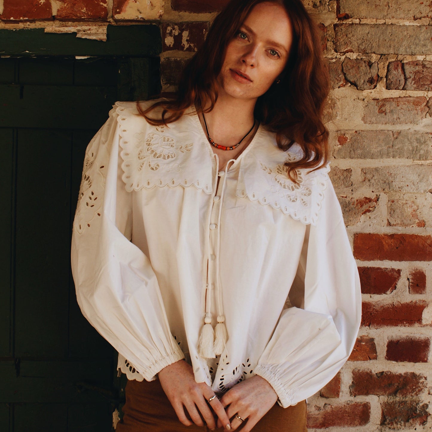 Sienna blouse with cutwork embroidery in ivory cotton lawn