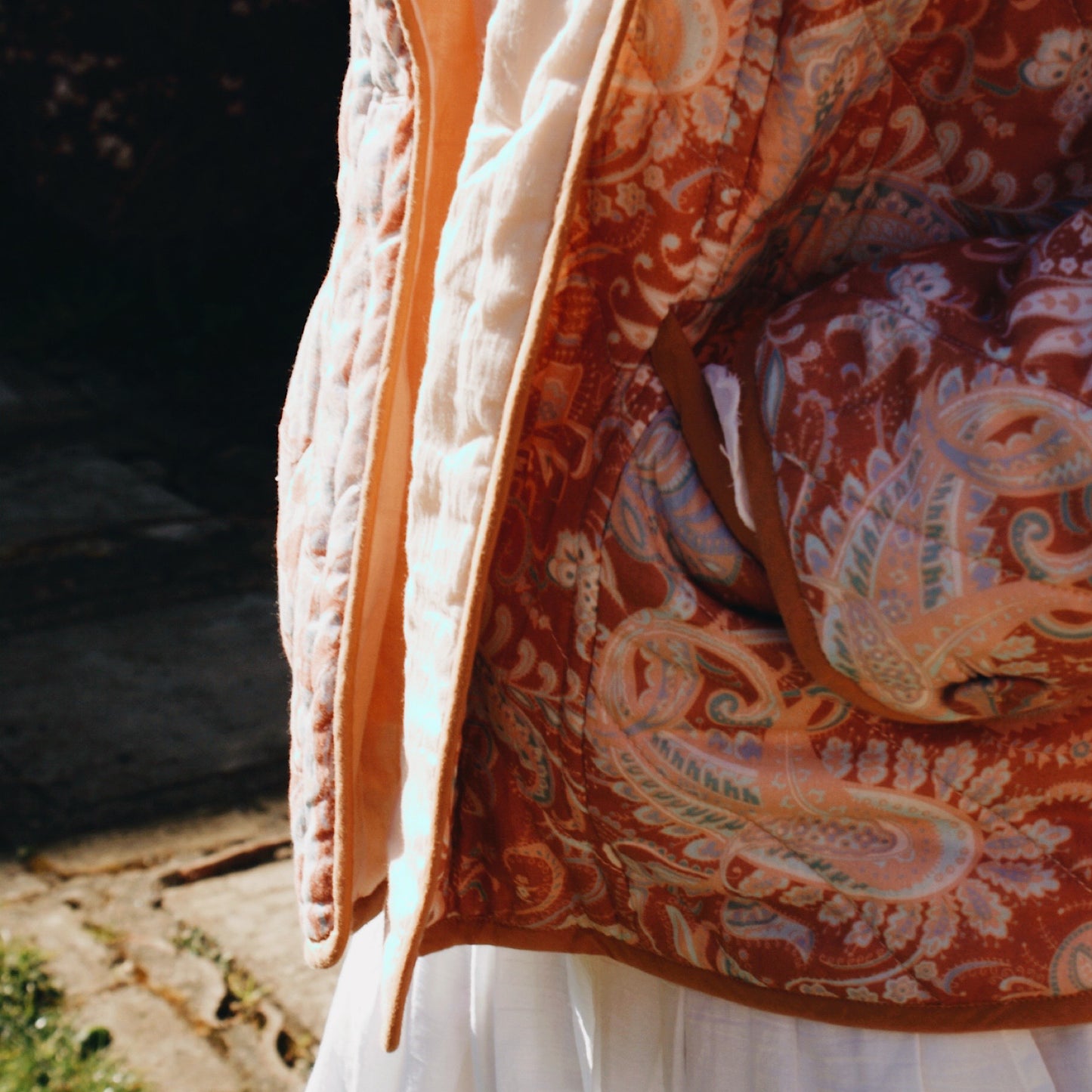 Quilted Harper jacket in our new Summer paisley print with contrast binding