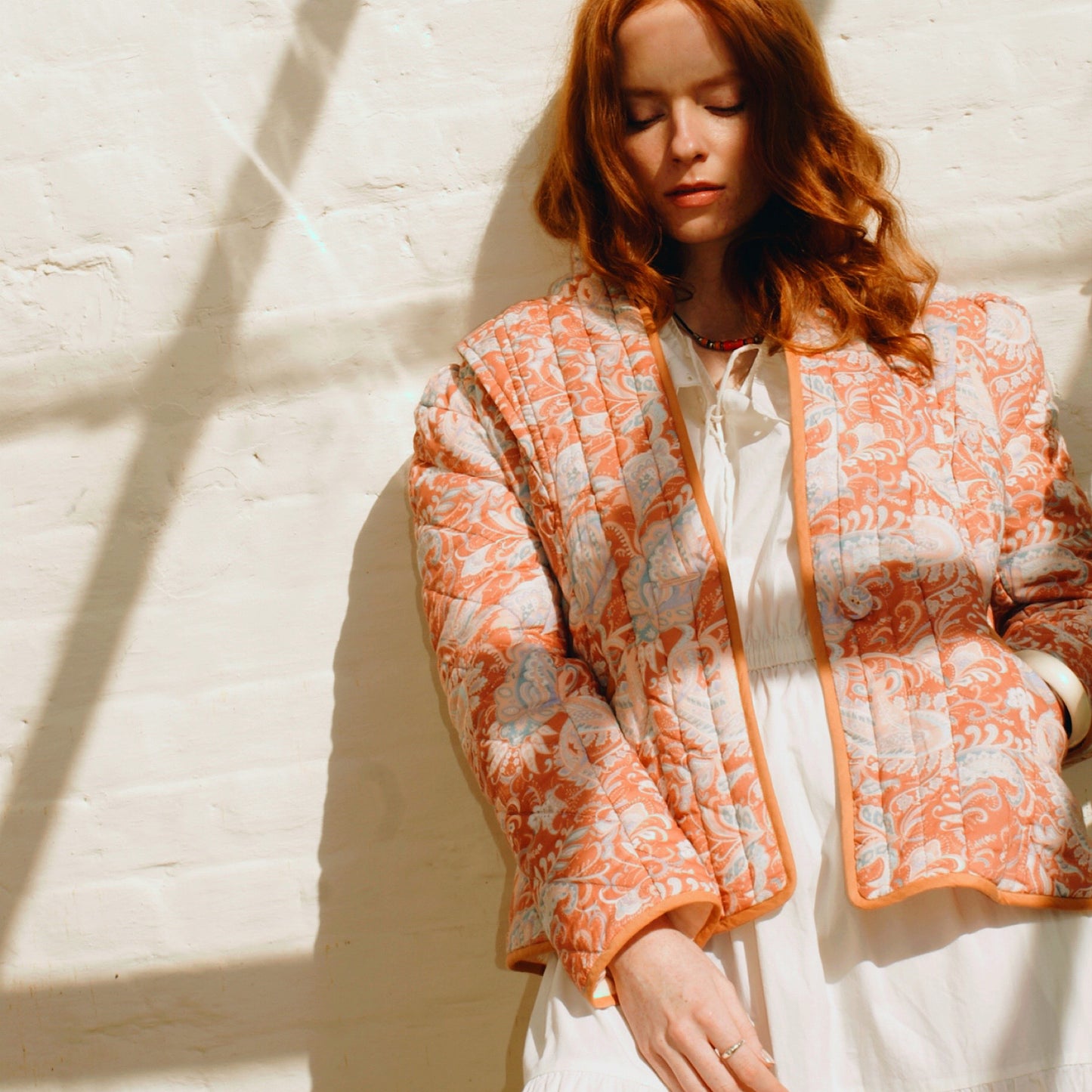 Quilted Harper jacket in our new Summer paisley print with contrast binding