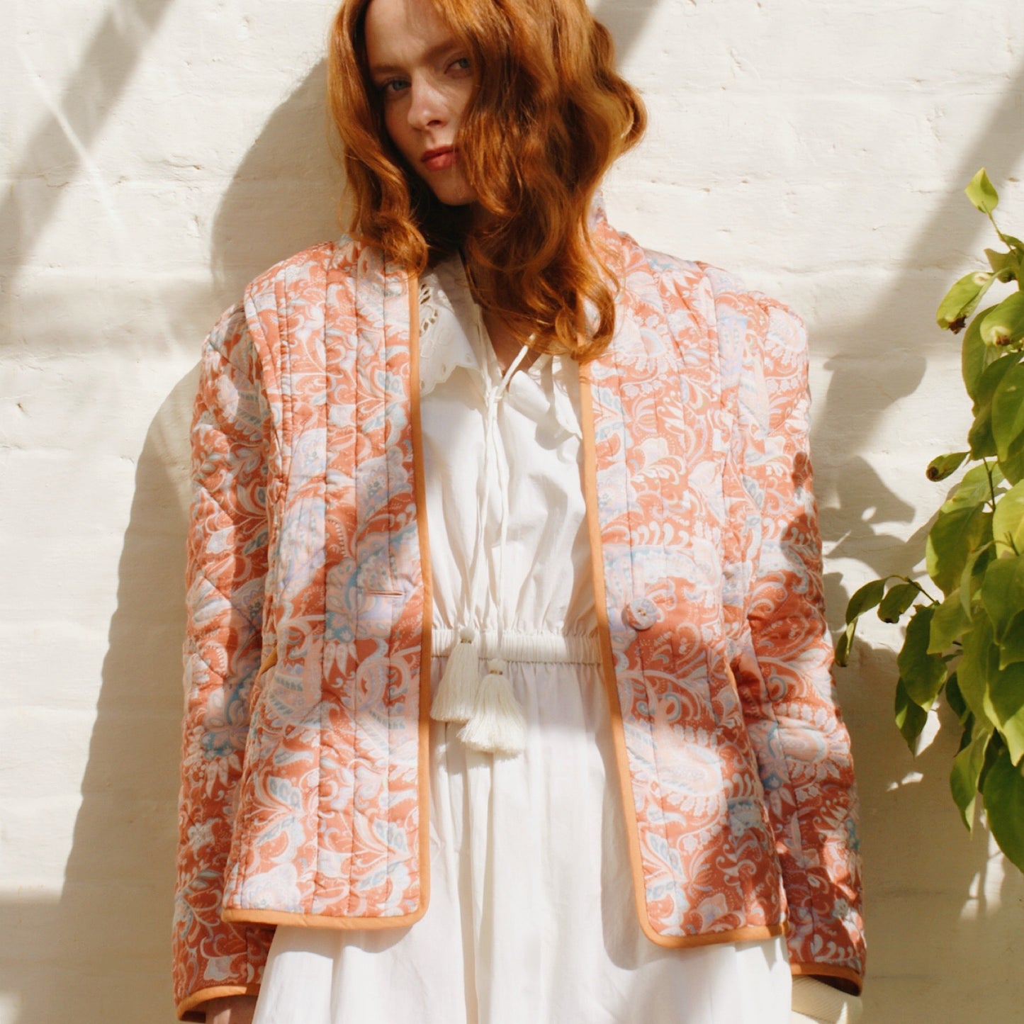 Quilted Harper jacket in our new Summer paisley print with contrast binding